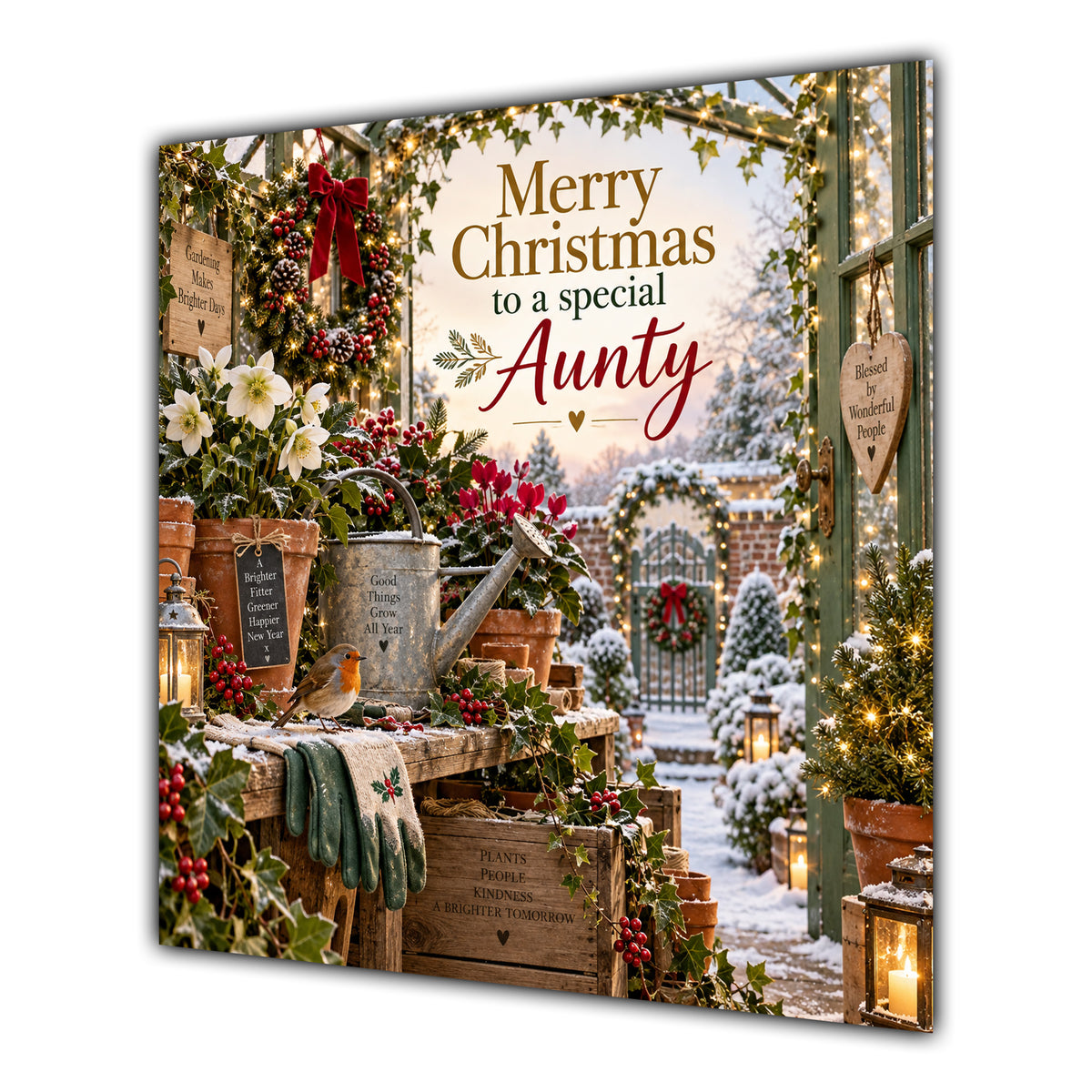 Aunty Christmas Card Gardening Winter Greenhouse Hellebore Flowers - unpersonalised 15 cm square matte greeting card
