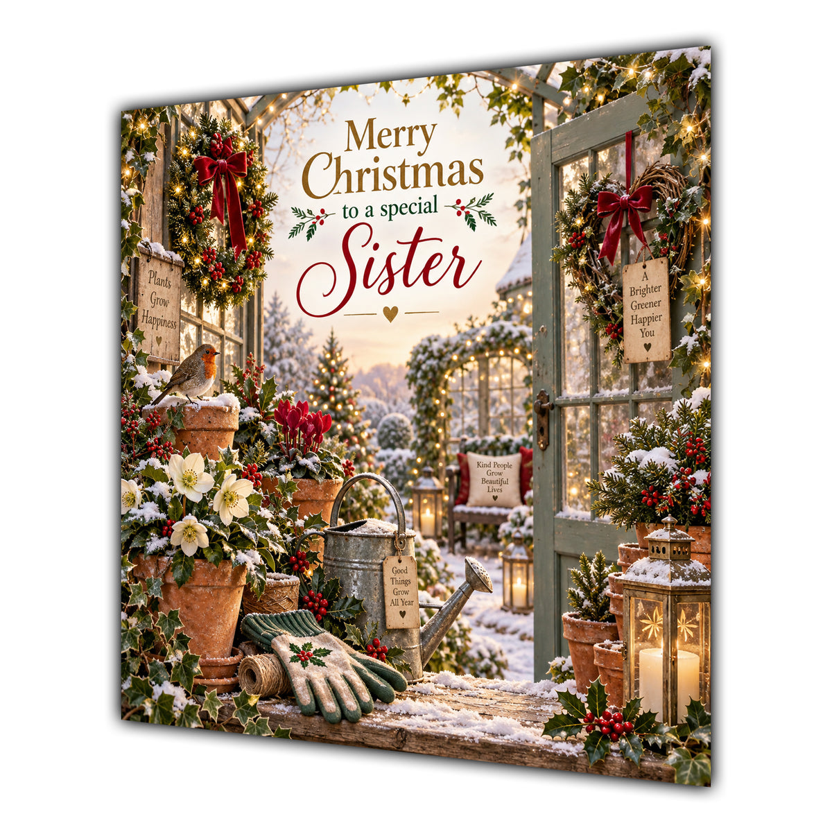 Sister Christmas Card Gardening Winter Greenhouse Hellebore Flowers - unpersonalised 15 cm square matte greeting card