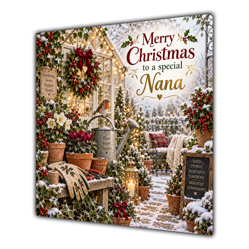 Nana Christmas Card Gardening Winter Greenhouse Hellebore Flowers - unpersonalised 15 cm square matte greeting card
