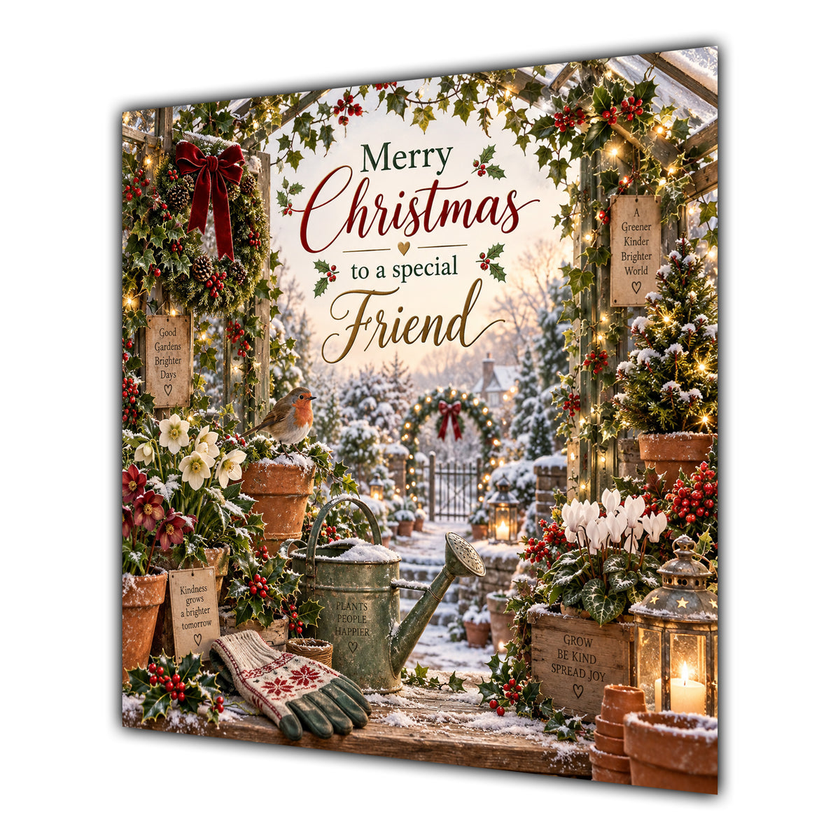 Friend Christmas Card Gardening Winter Greenhouse Hellebore Flowers - unpersonalised 15 cm square matte greeting card