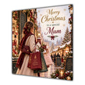Mum Christmas Card Christmas Shopping Woman Gifts Snowy Street - unpersonalised 15 cm square matte greeting card