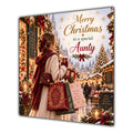 Aunty Christmas Card Christmas Shopping Woman Gifts Snowy Street - unpersonalised 15 cm square matte greeting card