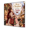 Sister Christmas Card Christmas Shopping Woman Gifts Snowy Street - unpersonalised 15 cm square matte greeting card