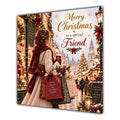 Friend Christmas Card Christmas Shopping Woman Gifts Snowy Street - unpersonalised 15 cm square matte greeting card