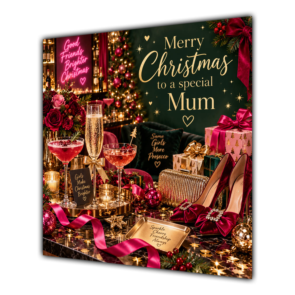 Mum Christmas Card Cocktails Heels Roses Christmas Party - unpersonalised 15 cm square matte greeting card