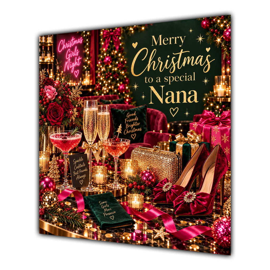 Nana Christmas Card Cocktails Heels Roses Christmas Party - unpersonalised 15 cm square matte greeting card