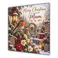 Mum Christmas Card Robin Snowy Garden White Flowers Christmas - unpersonalised 15 cm square matte greeting card