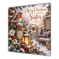 Sister Christmas Card Robin Snowy Garden White Flowers Christmas - unpersonalised 15 cm square matte greeting card