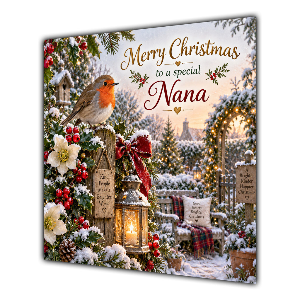 Nana Christmas Card Robin Snowy Garden White Flowers Christmas - unpersonalised 15 cm square matte greeting card