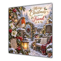 Friend Christmas Card Robin Snowy Garden White Flowers Christmas - unpersonalised 15 cm square matte greeting card